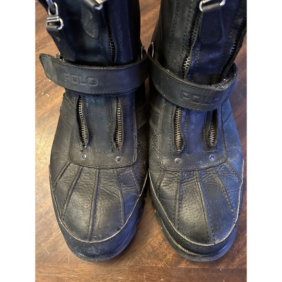 Polo Ralph Lauren Conquest HI III Zip Up Black Leather Men\'s Boots Size 12D 12 D main image 4